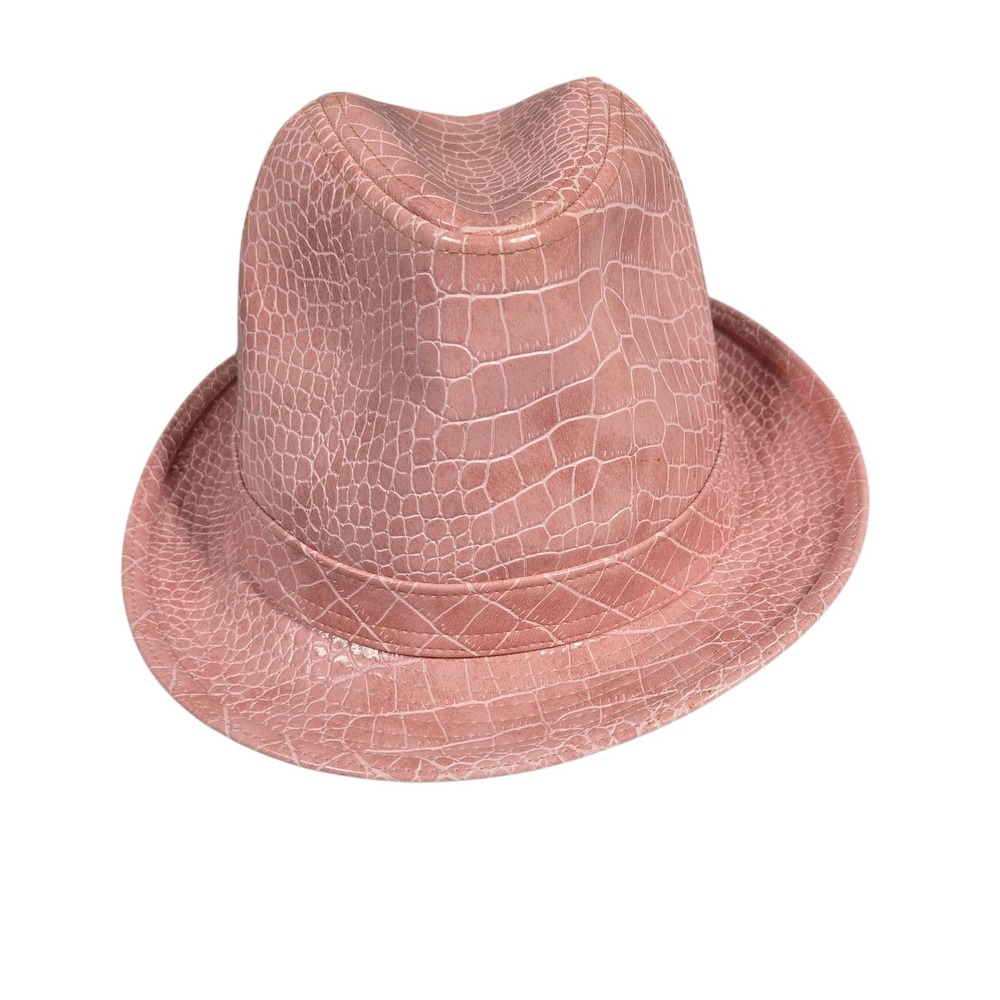 Unbranded Pink Faux Crocodile Fedora Hat 58cm PVC Croc Embossed Statement